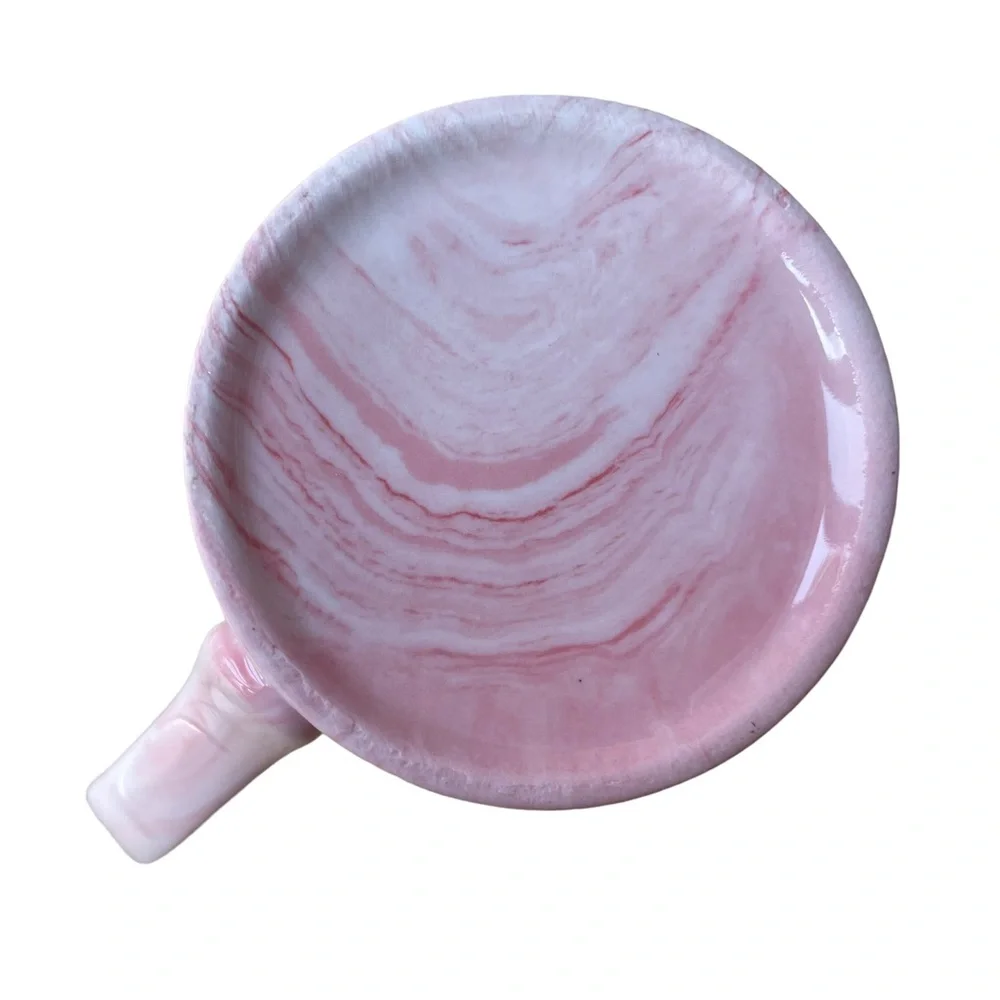 Boss Lady Ceramic Mug With Lid and Long Spoon Pink and White Marble 14 oz. - Picture 6 of 12